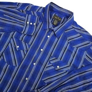 VTG High Noon Western Shirt Men's 2XL Blue Plaid‎ Button Pearl Snap L/S Pocket